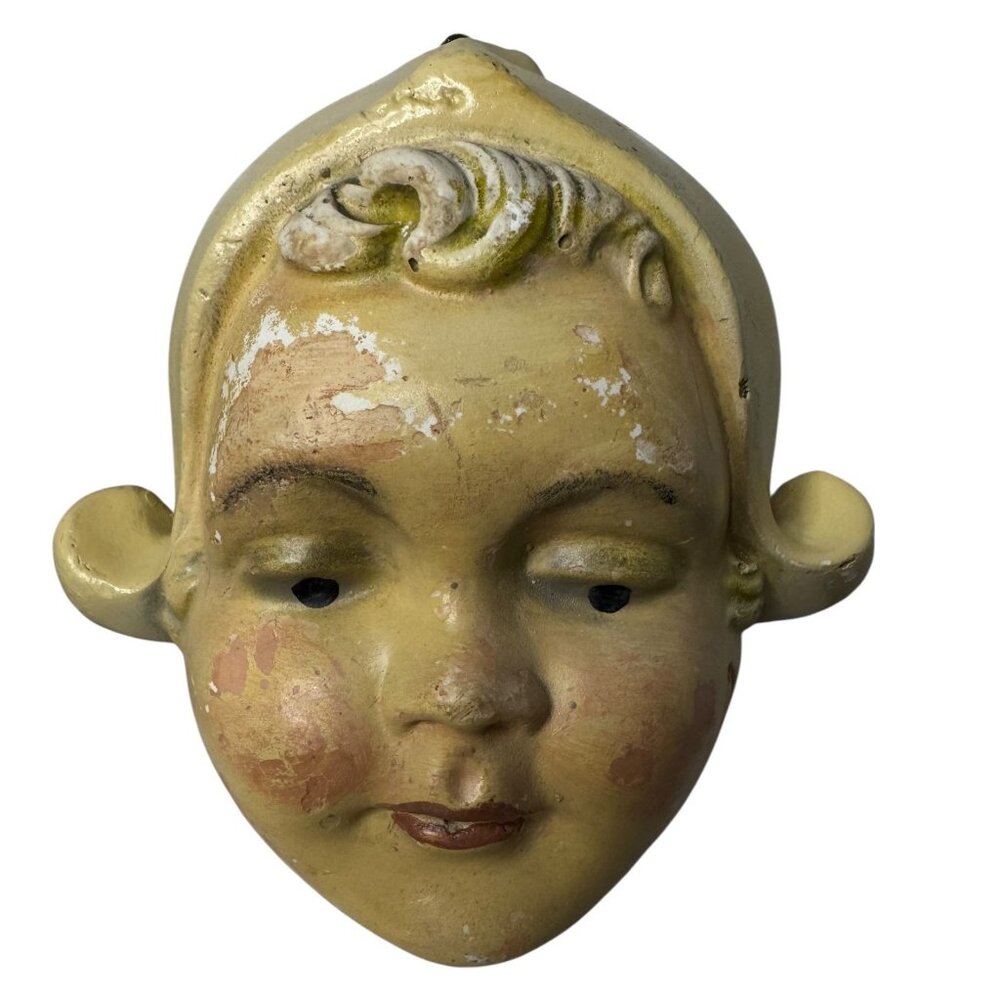 Vintage Chalkware Dutch Girl String Holder 1940s Kitschy Kitchen Decor 6.5"x7.5"